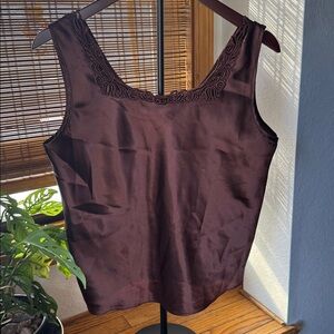 VTG Escapades Satin Brown camisole made in the USA Lace Trim